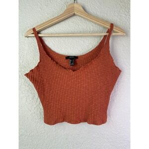 Forever 21 Ribbed Knit Crop Top V-Neck Sleeveless Burnt Orange Tank Large